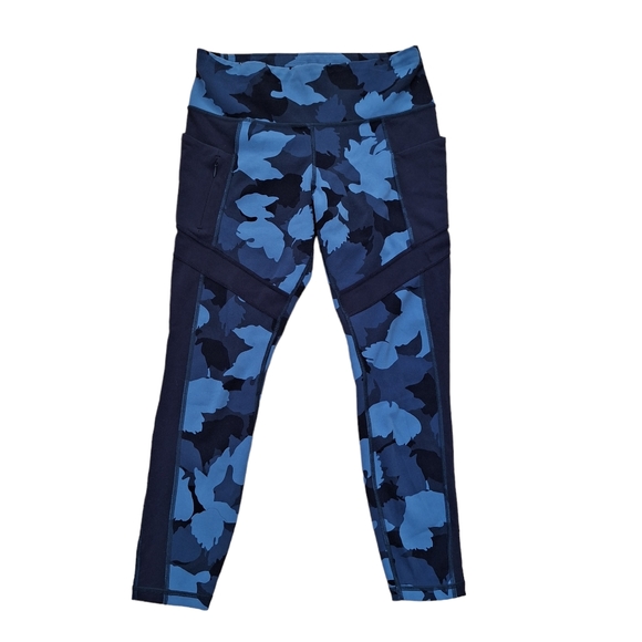 Athleta Women's Blue Camo Athletic Compression Fit Leggings With Pockets szM - Picture 3 of 9